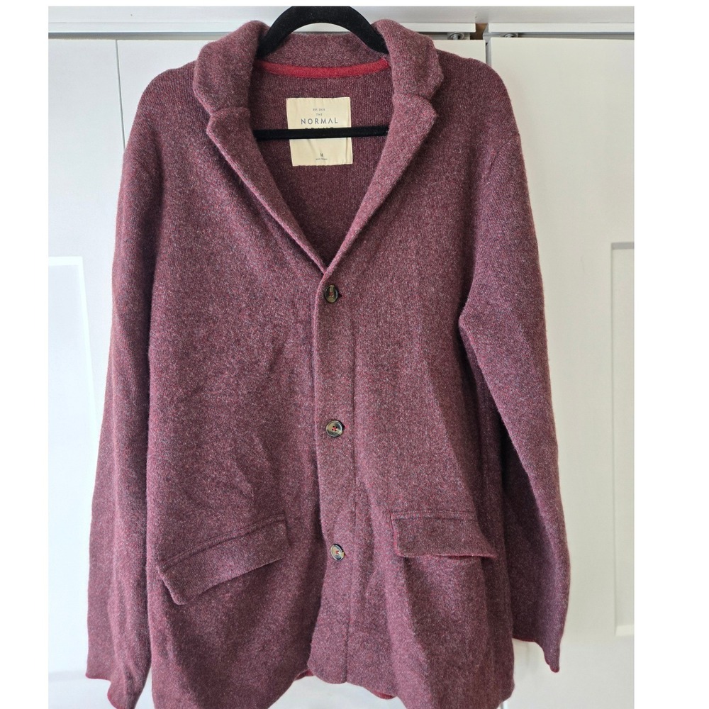 The Normal Brand Mens Burgundy Marled Knit Blazer Cardigan TNB002015 Size M